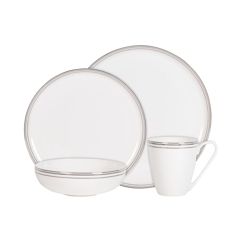 Fitz And Floyd Nevaeh White Platinum Bands 16 Piece Dinnerware Set Service For 4