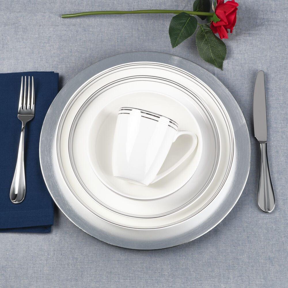 Fitz And Floyd Nevaeh White Platinum Bands 16 Piece Dinnerware Set Service For 4