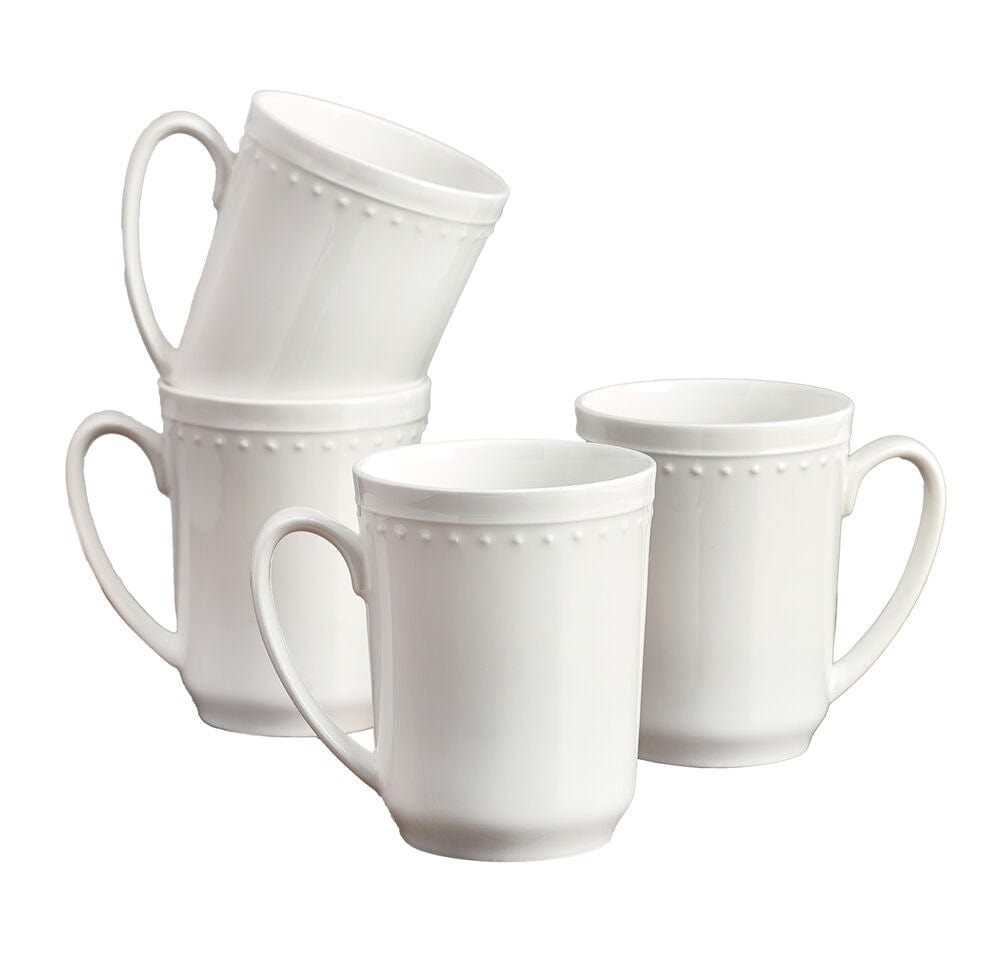 Fitz And Floyd Nevaeh White Set Of 4 Classic Beaded Mugs