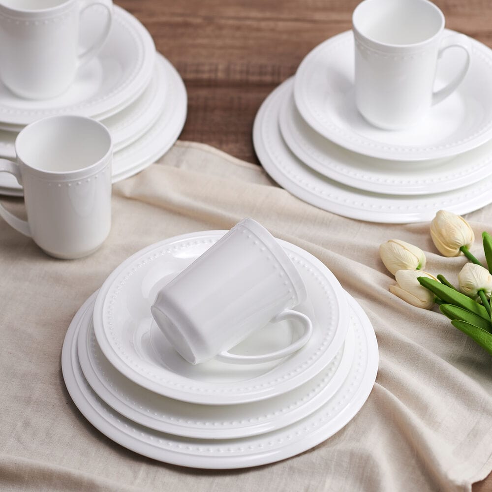 Fitz And Floyd Nevaeh White Set Of 4 Classic Beaded Mugs