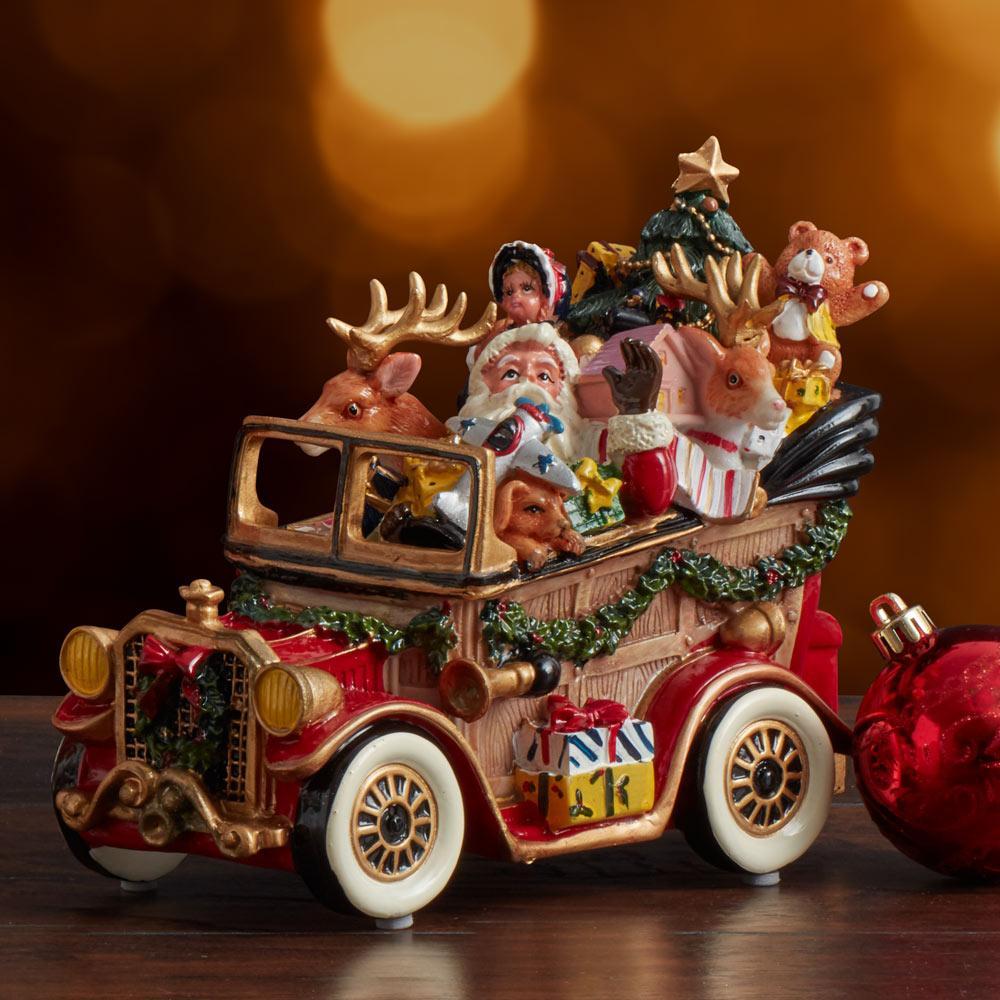 fitz and floyd Santa Classic Car Musical - We Wish You a Merry Christmas 8.25 IN
