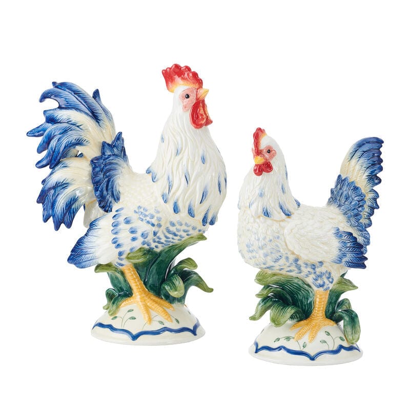 Fitz And Floyd Sicily Blue Rooster And Hen Figurine Set