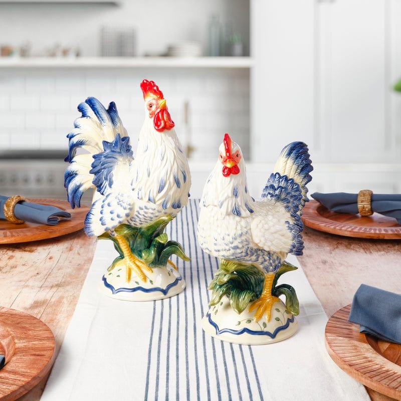 Fitz And Floyd Sicily Blue Rooster And Hen Figurine Set