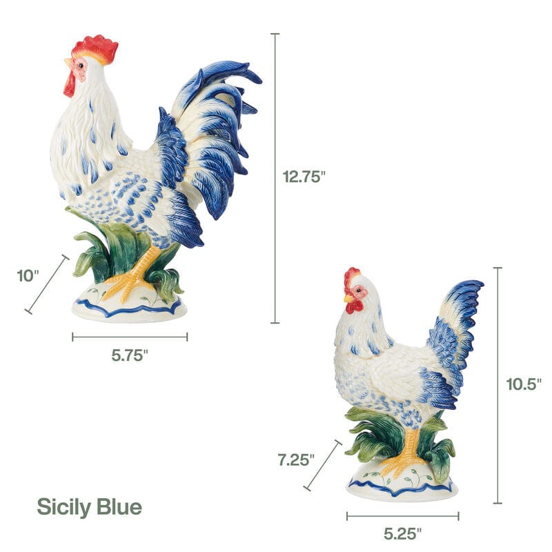 Fitz And Floyd Sicily Blue Rooster And Hen Figurine Set