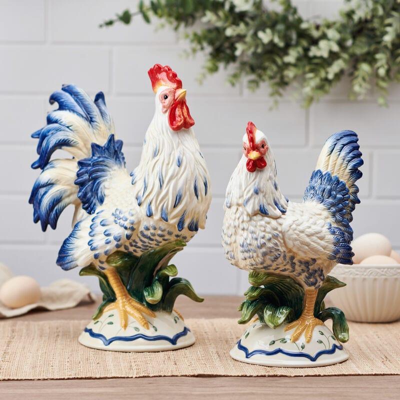 fitz and floyd Sicily Blue Rooster and Hen Figurine Set