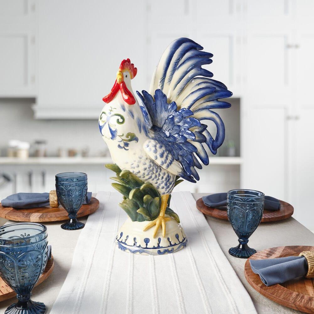 Fitz And Floyd Sicily Blue Rooster Figurine 20.5 IN