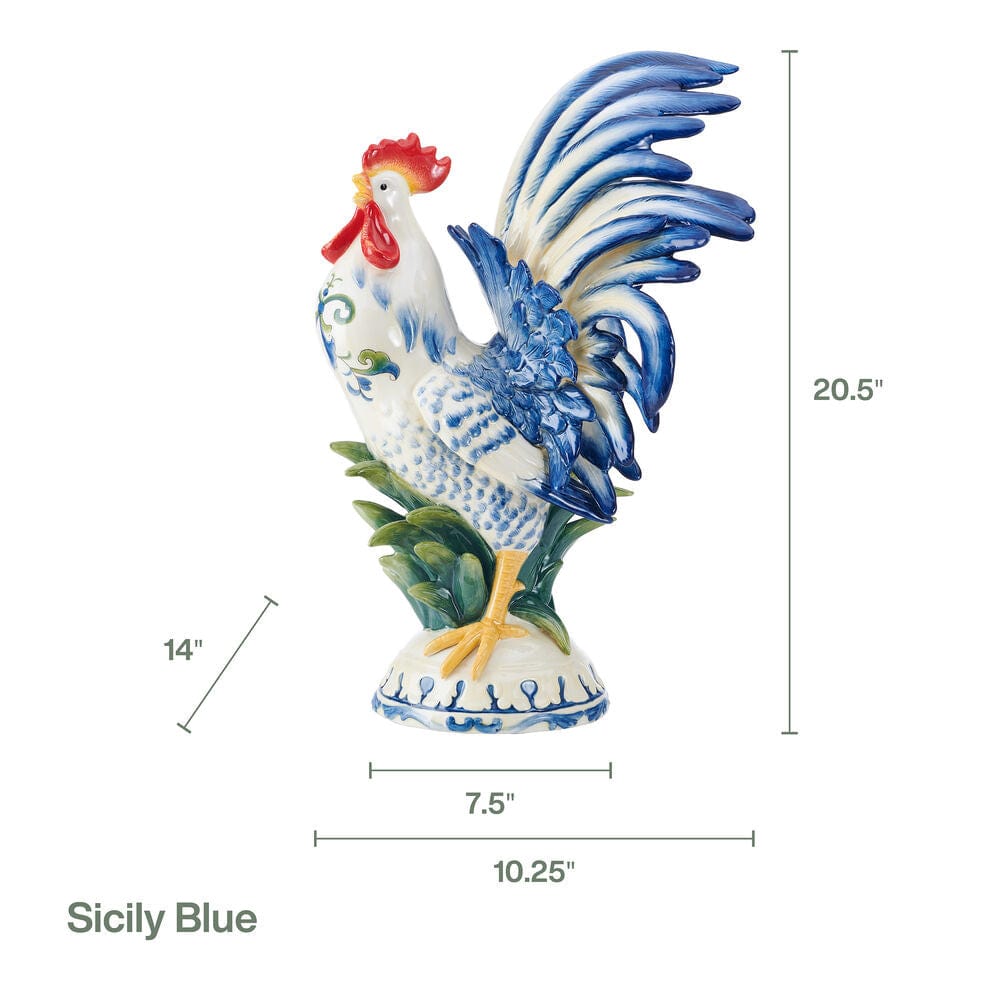 Fitz And Floyd Sicily Blue Rooster Figurine 20.5 IN