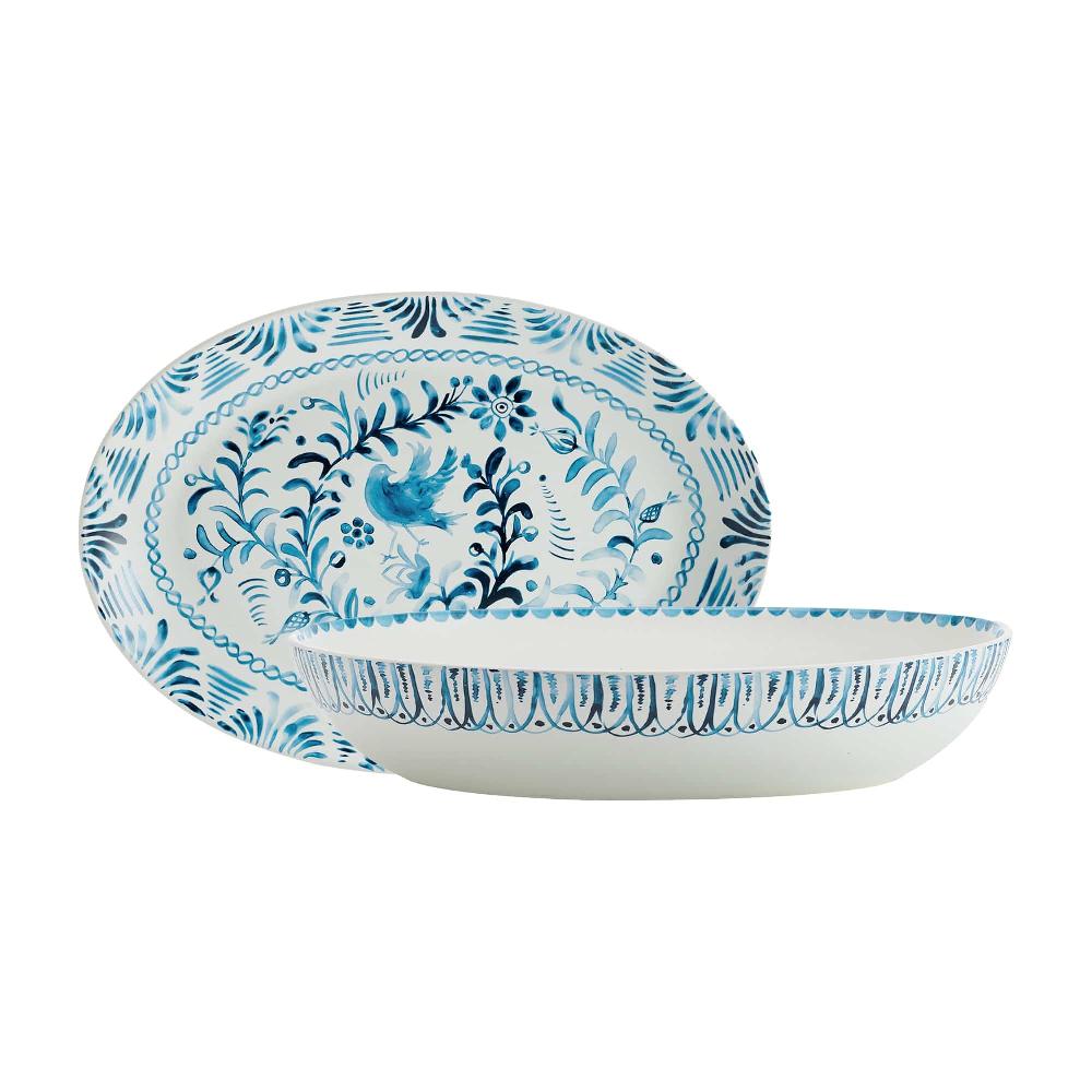 Fitz And Floyd Sicily Blue Serving Bowl And Platter Set