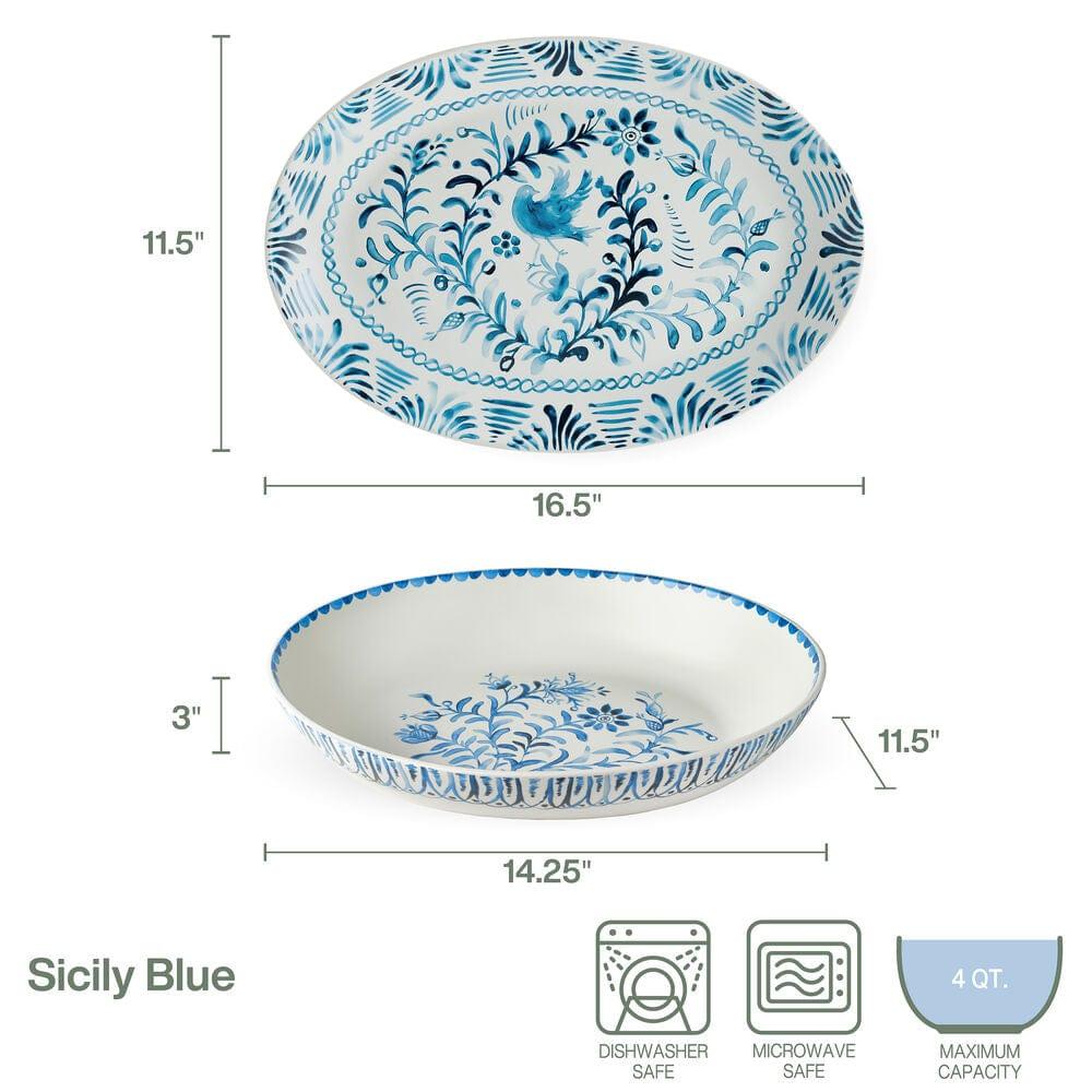 Fitz And Floyd Sicily Blue Serving Bowl And Platter Set