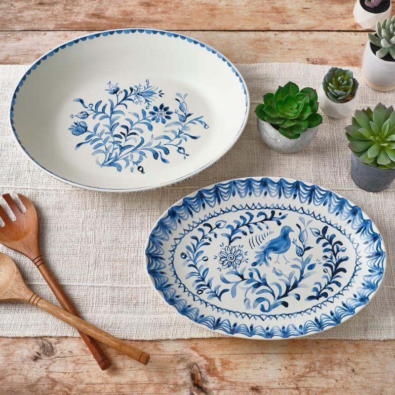 fitz and floyd Sicily Blue Serving Bowl and Platter Set