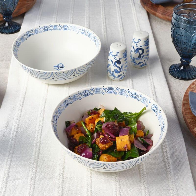 Fitz And Floyd Sicily Blue Set Of 2 Serving Bowls With Salt And Pepper Set