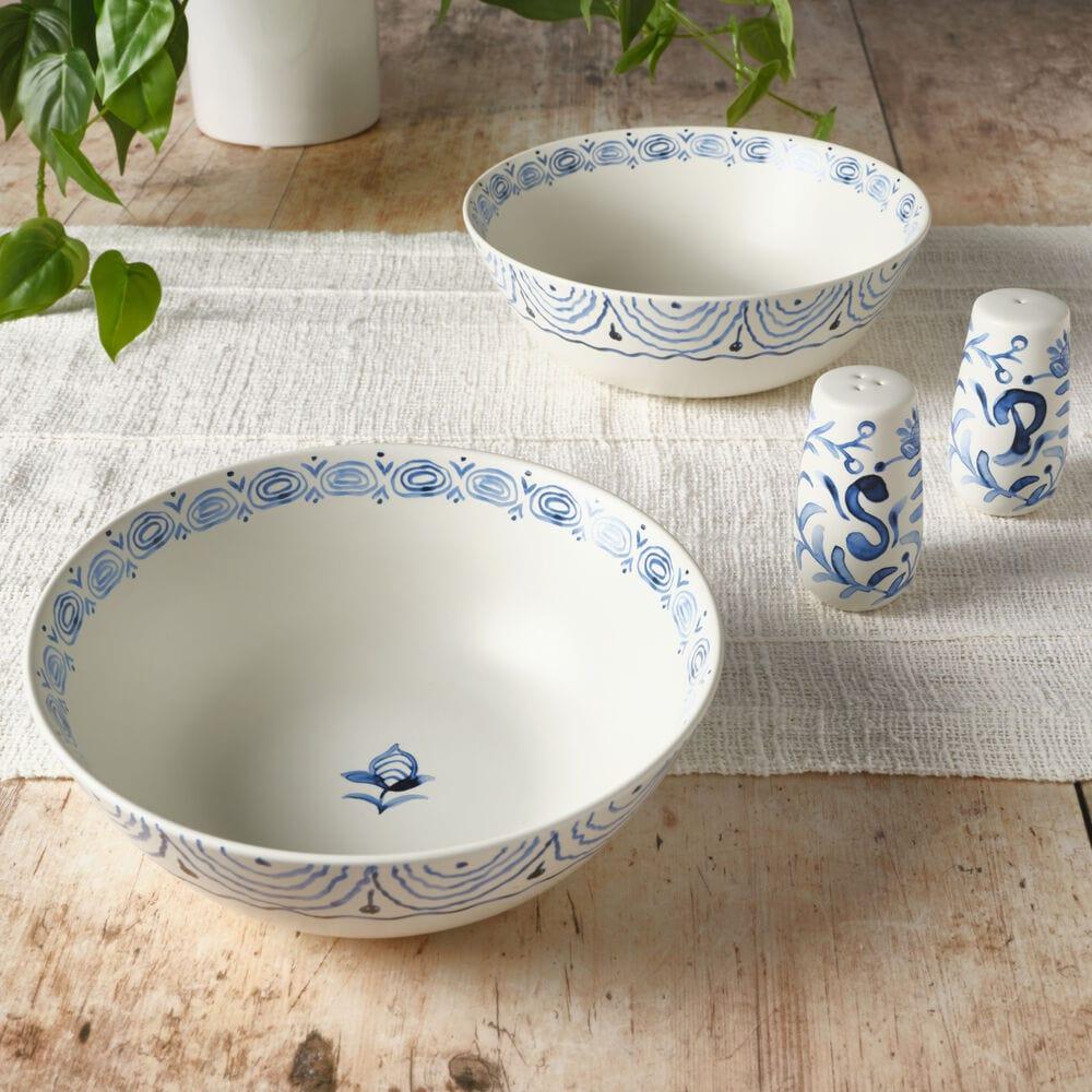 fitz and floyd Sicily Blue Set of 2 Serving Bowls with Salt and Pepper Set