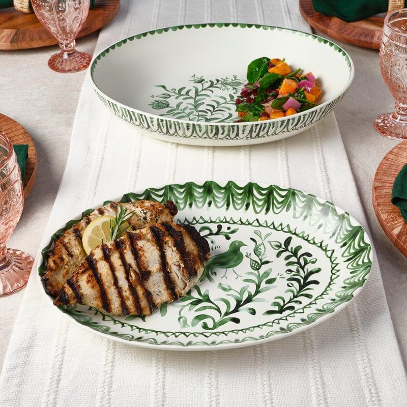 Fitz And Floyd Sicily Green Serving Bowl And Platter Set