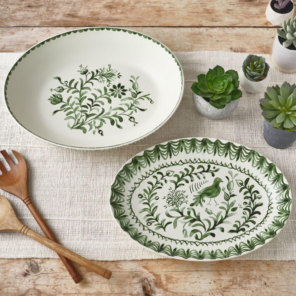 fitz and floyd Sicily Green Serving Bowl and Platter Set