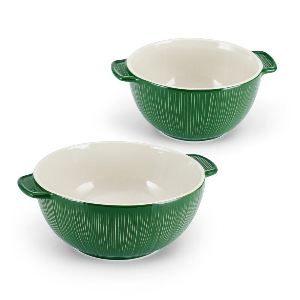 Fitz And Floyd Sicily Green Set Of 2 Handled Serving Mixing Bowls