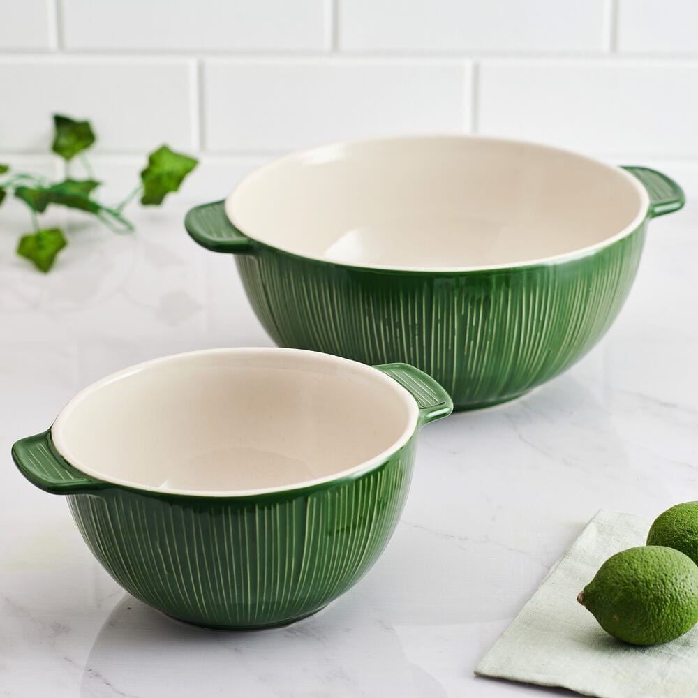 fitz and floyd Sicily Green Set of 2 Handled Serving Mixing Bowls