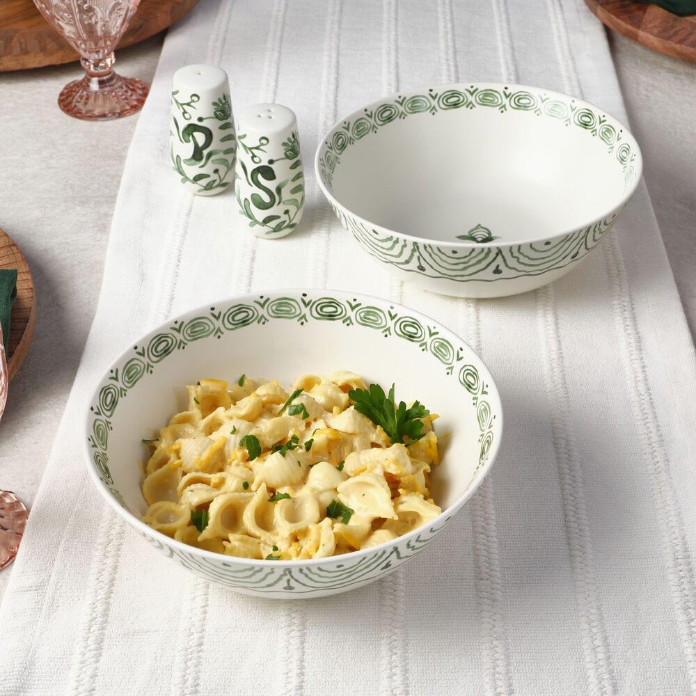 Fitz And Floyd Sicily Green Set Of 2 Serving Bowls With Salt & Pepper Set