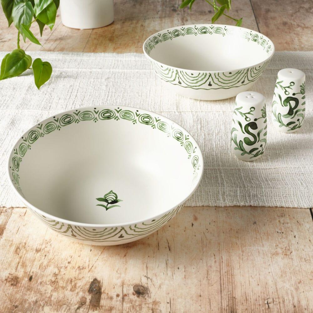 fitz and floyd Sicily Green Set of 2 Serving Bowls with Salt & Pepper Set