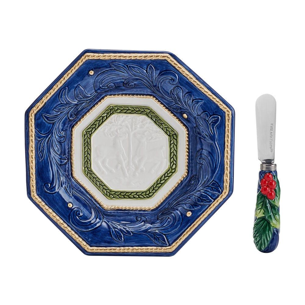 Fitz And Floyd Telluride Blue Appetizer Plate With Spreader