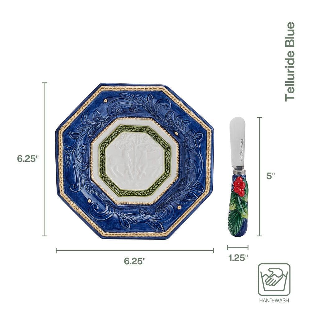 Fitz And Floyd Telluride Blue Appetizer Plate With Spreader