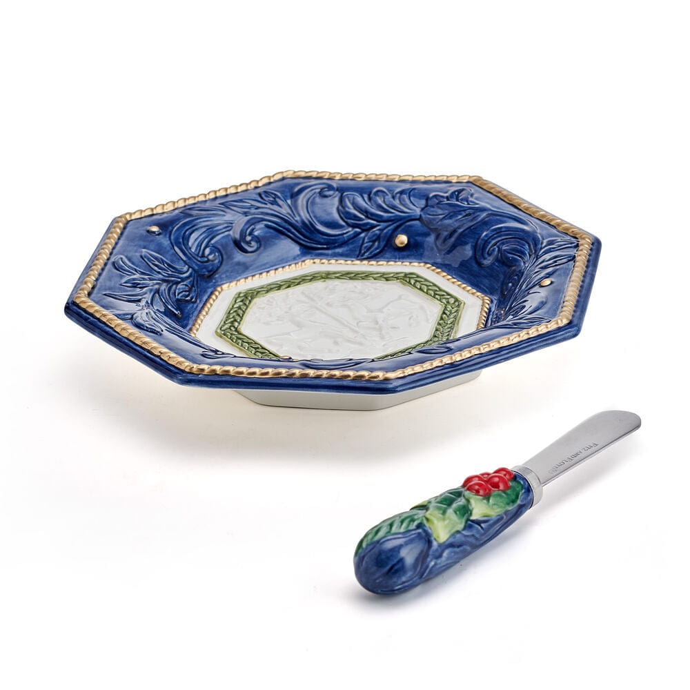 Fitz And Floyd Telluride Blue Appetizer Plate With Spreader