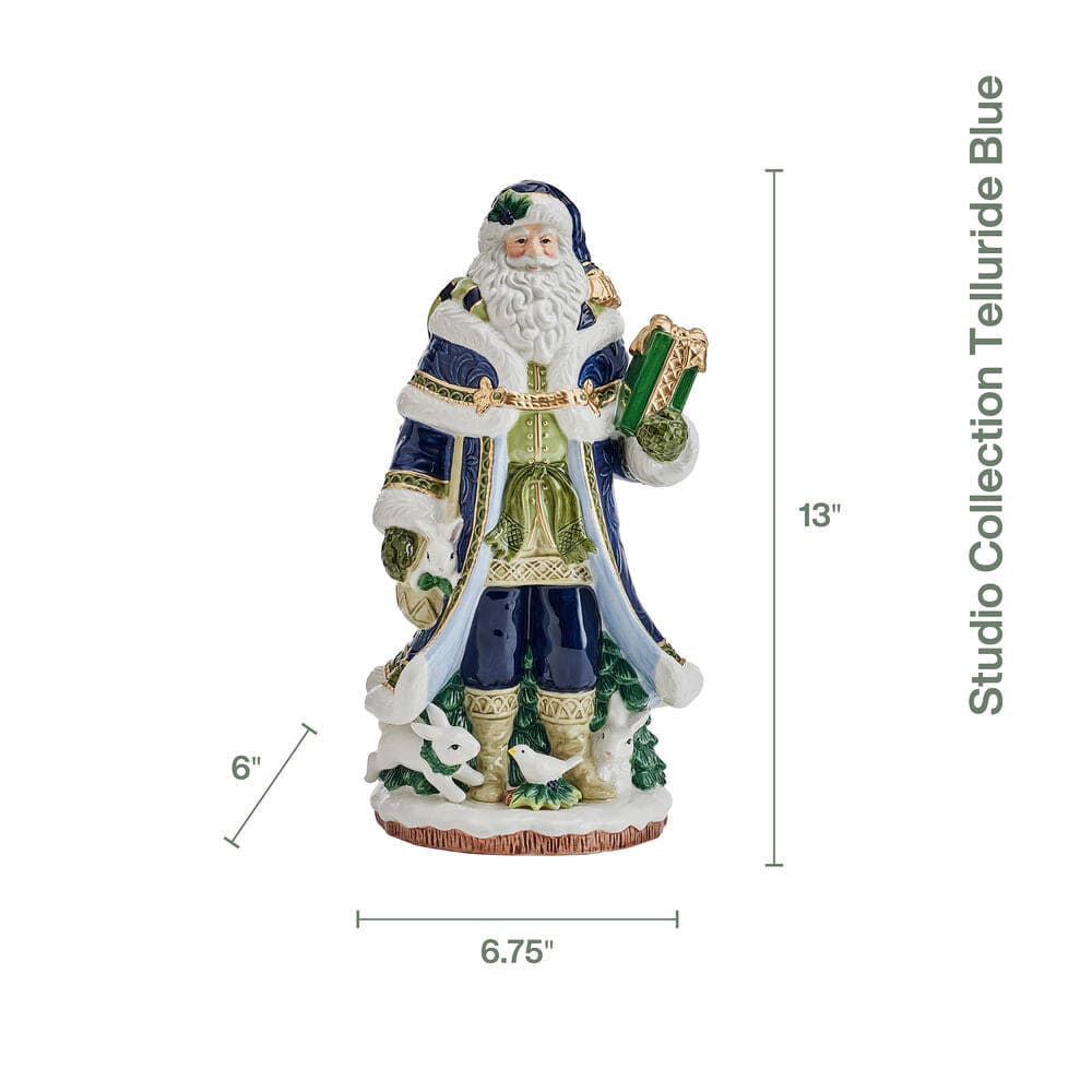 Fitz And Floyd Telluride Studio Blue Santa Figurine 13 IN