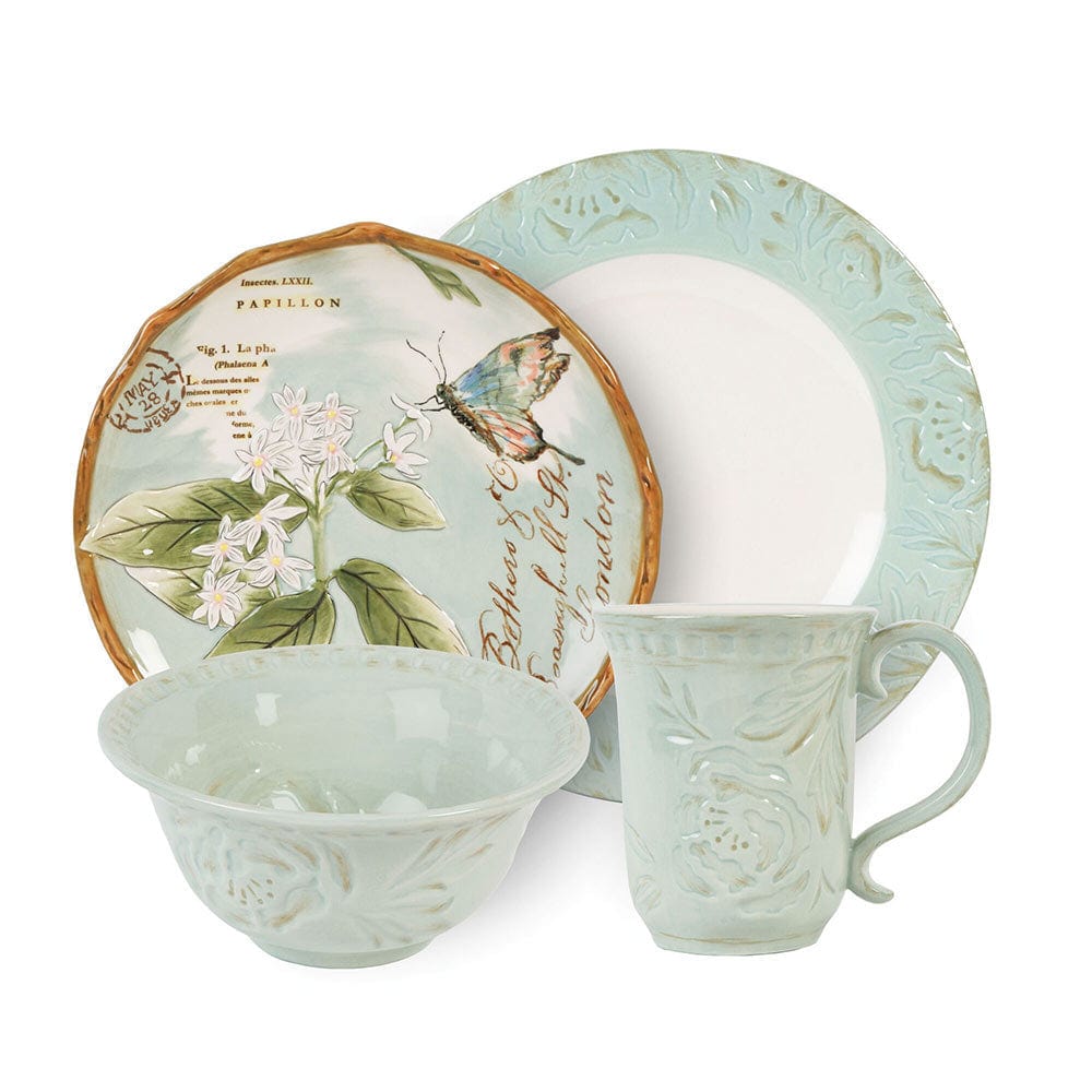 Fitz And Floyd Toulouse Green 16 Piece Dinnerware Set Service For 4