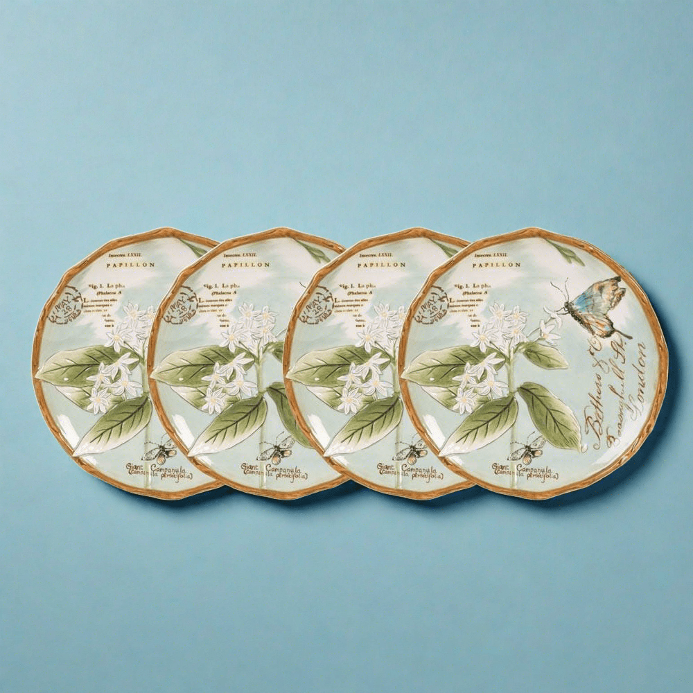 fitz and floyd Toulouse Set of 4 Green Accent Salad Plates