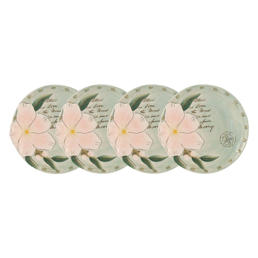 Fitz And Floyd Toulouse Set Of 4 Green Appetizer Plates