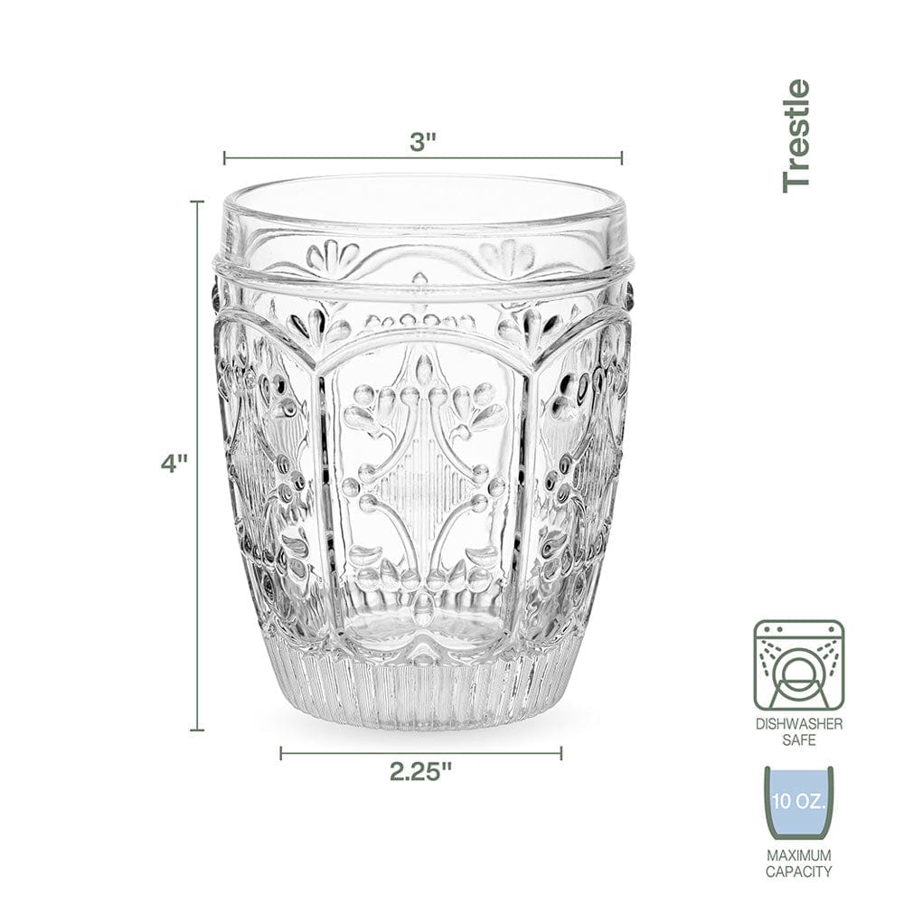 Fitz And Floyd Trestle Double Old Fashioned Glasses Set Of 4 Clear