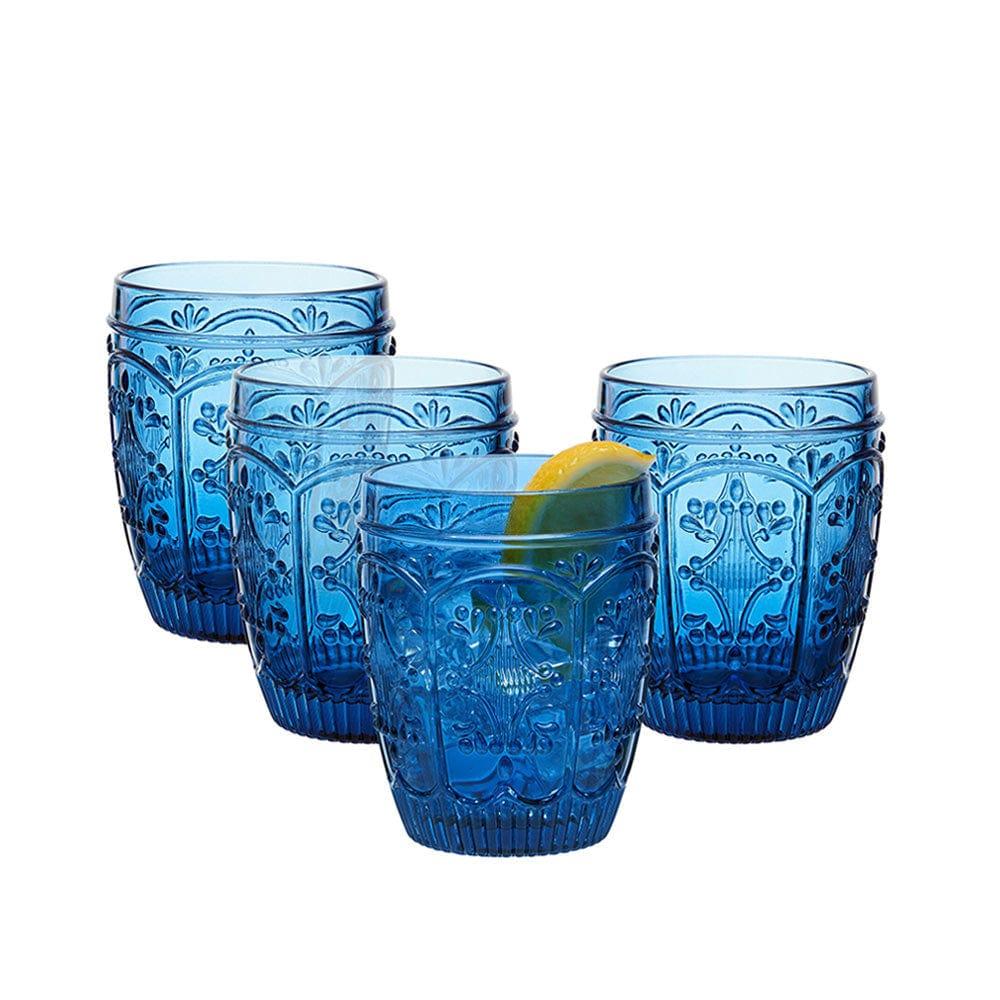 Fitz And Floyd Trestle Double Old Fashioned Glasses Set Of 4 Indigo