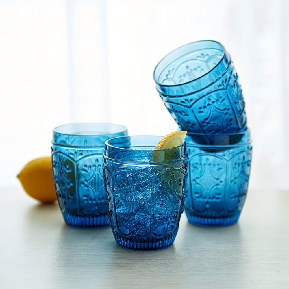 fitz and floyd Trestle Double Old Fashioned Glasses Set of 4 Indigo