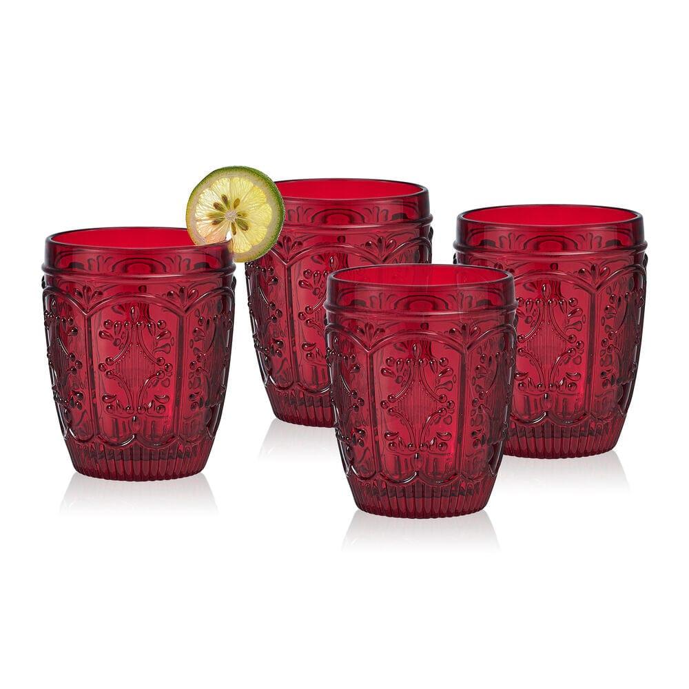 Fitz And Floyd Trestle Double Old Fashioned Glasses Set Of 4 Red