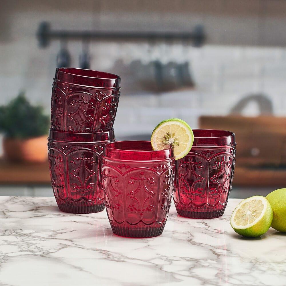 Fitz And Floyd Trestle Double Old Fashioned Glasses Set Of 4 Red