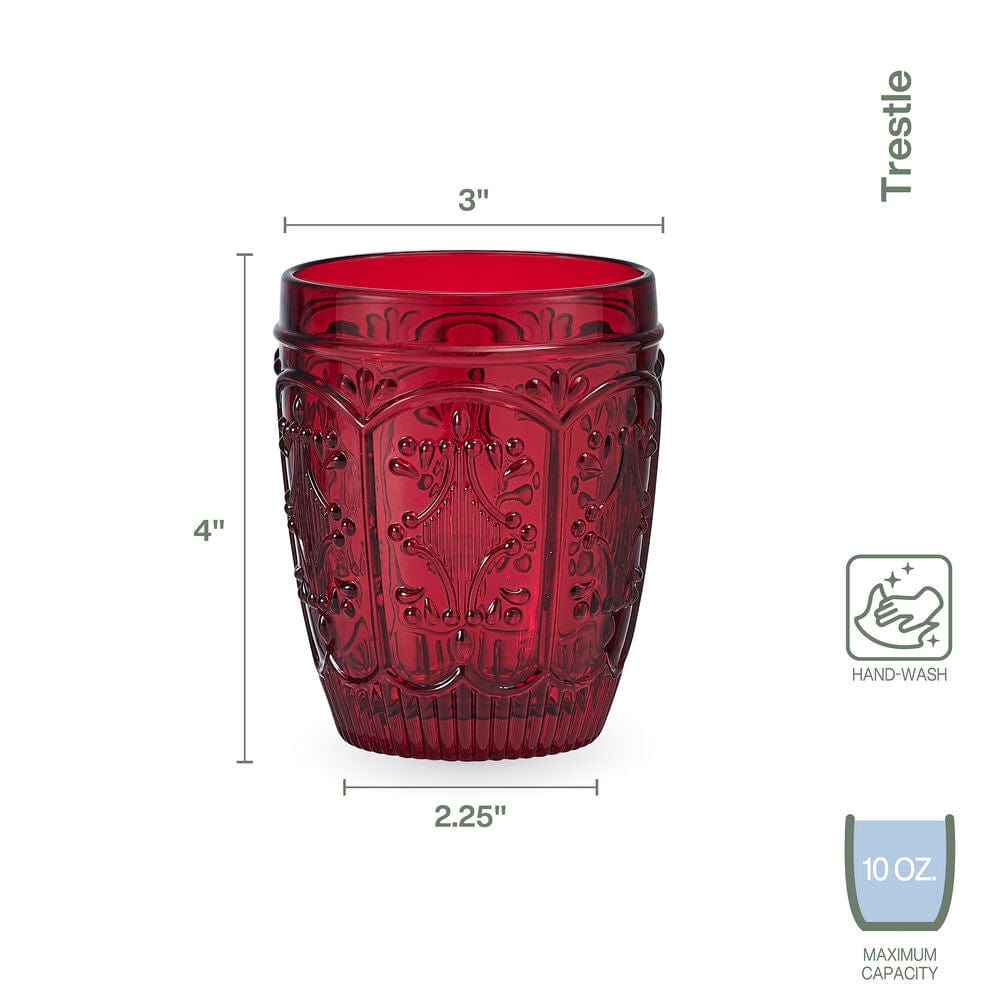 Fitz And Floyd Trestle Double Old Fashioned Glasses Set Of 4 Red