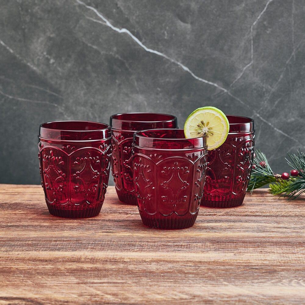 fitz and floyd Trestle Double Old Fashioned Glasses Set of 4 Red