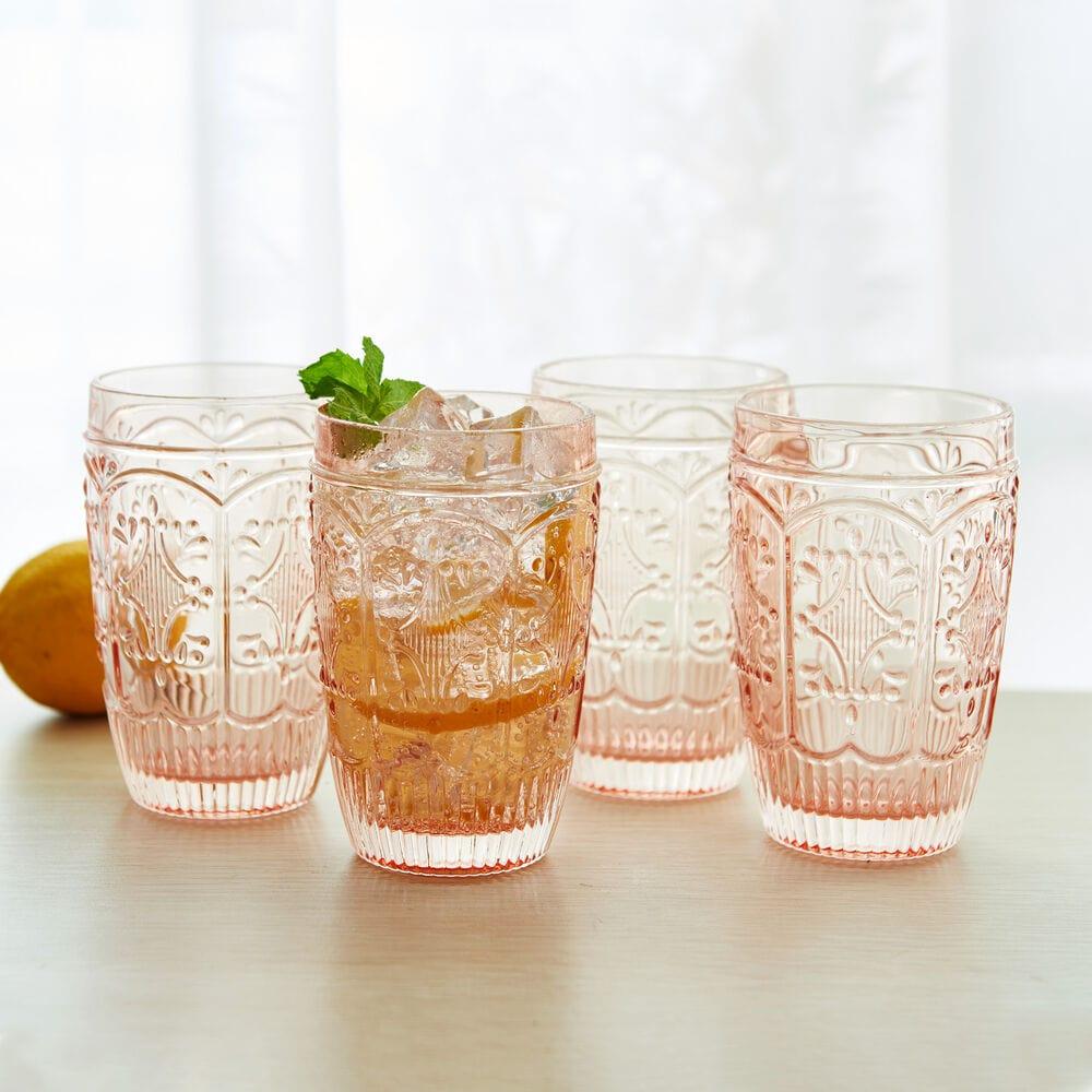 fitz and floyd Trestle Highball Glasses Set of 4 Blush