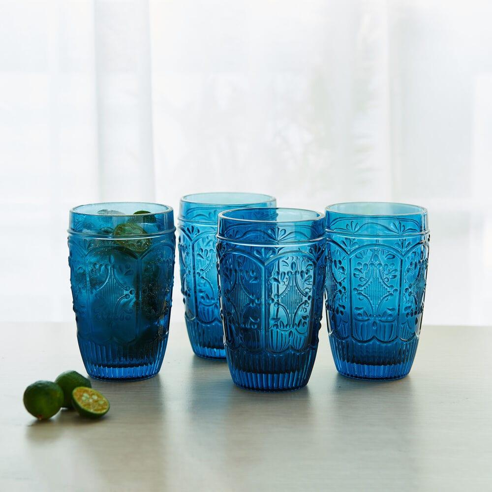 fitz and floyd Trestle Highball Glasses Set of 4 Indigo