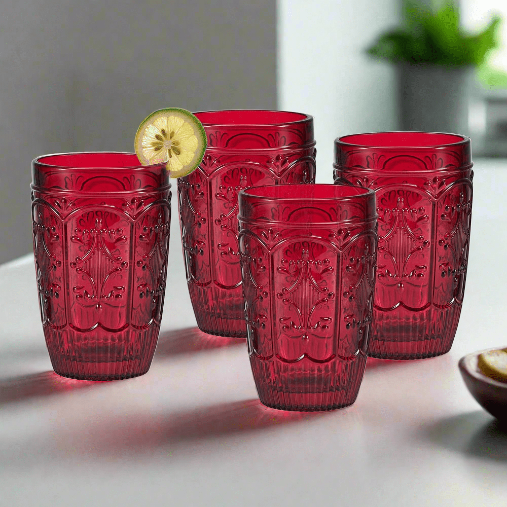Fitz And Floyd Trestle Highball Glasses Set Of 4 Red