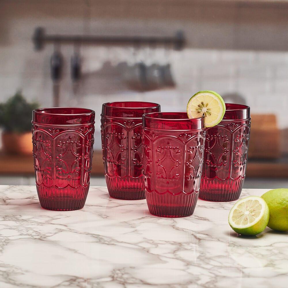 fitz and floyd Trestle Highball Glasses Set of 4 Red