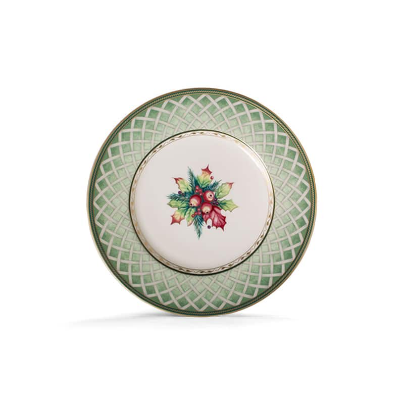 Fitz And Floyd Winter Holiday Green Wreath Salad Plate