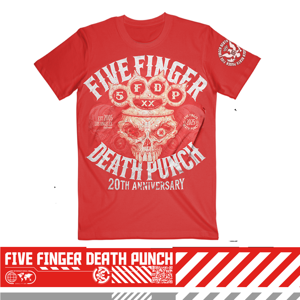 five finger death punch 20th Anniversary Knucklehead T shirt - Red