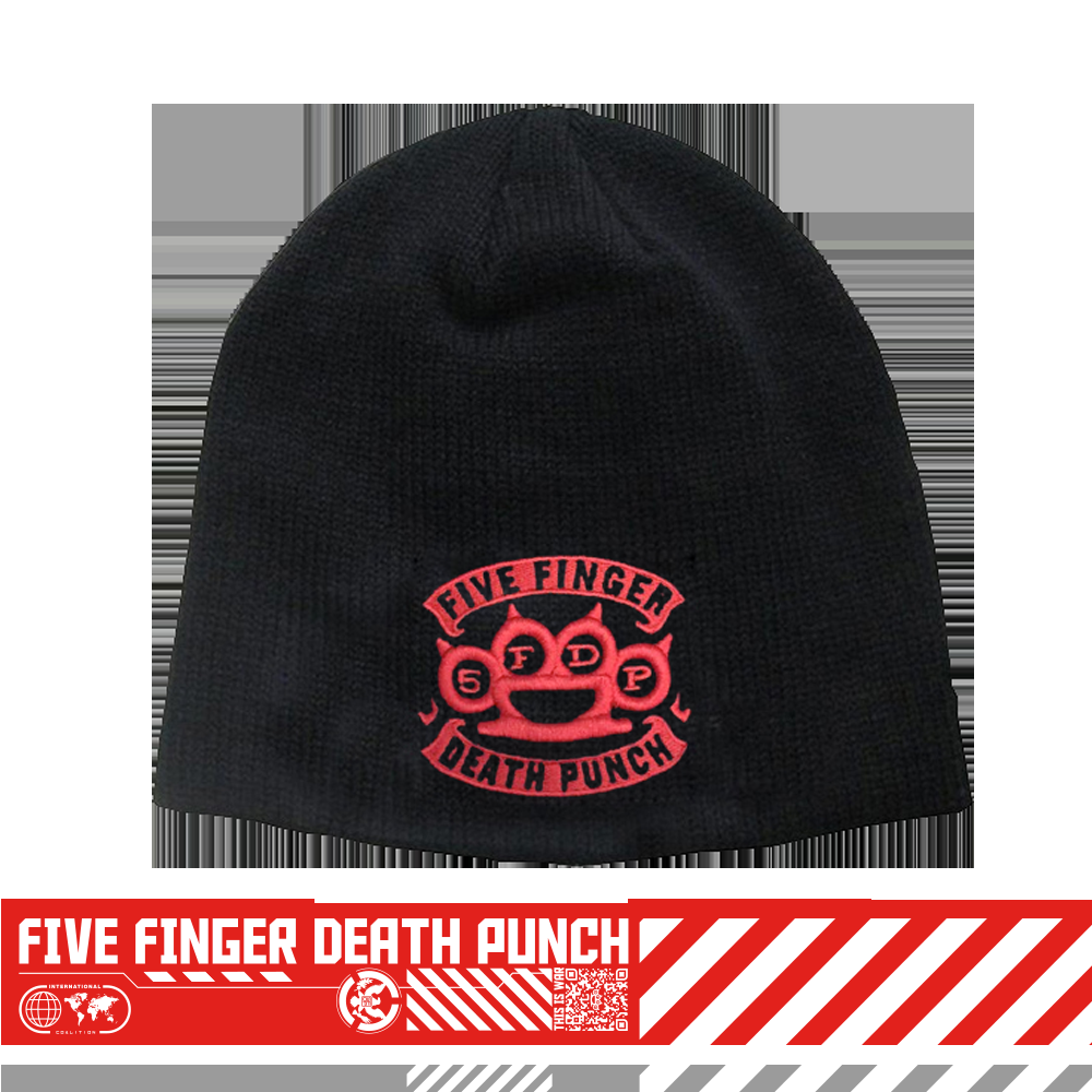 five finger death punch Banner Knuckle Embroidered Logo Beanie Red