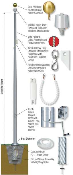 Flagpole Xtreme Series - XIWW Internal With Winch - Wire Halyard