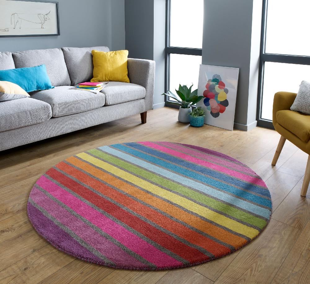 Flair Rugs Candy Wool Modern Stripe Colourful Rug