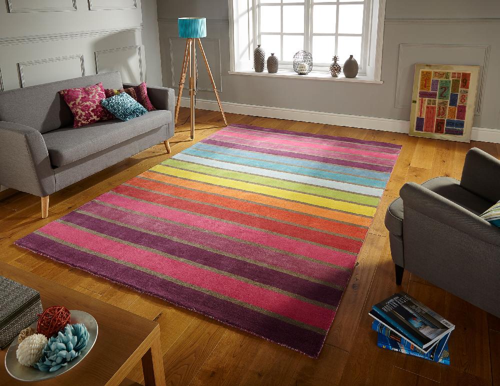 flair rugs Candy Wool Modern Stripe Colourful Rug