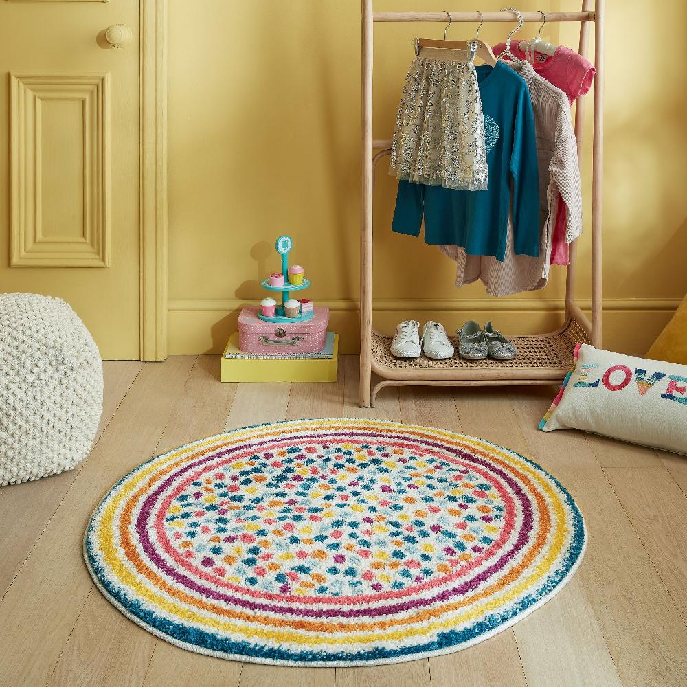 flair rugs Rainbow Spot Shaggy Kids Circle Rug