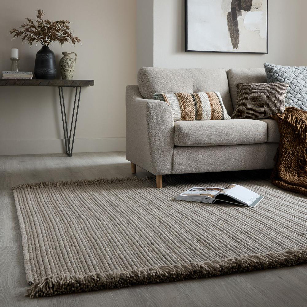 Flair Rugs Rene Fringed Ribbed Wool Rug