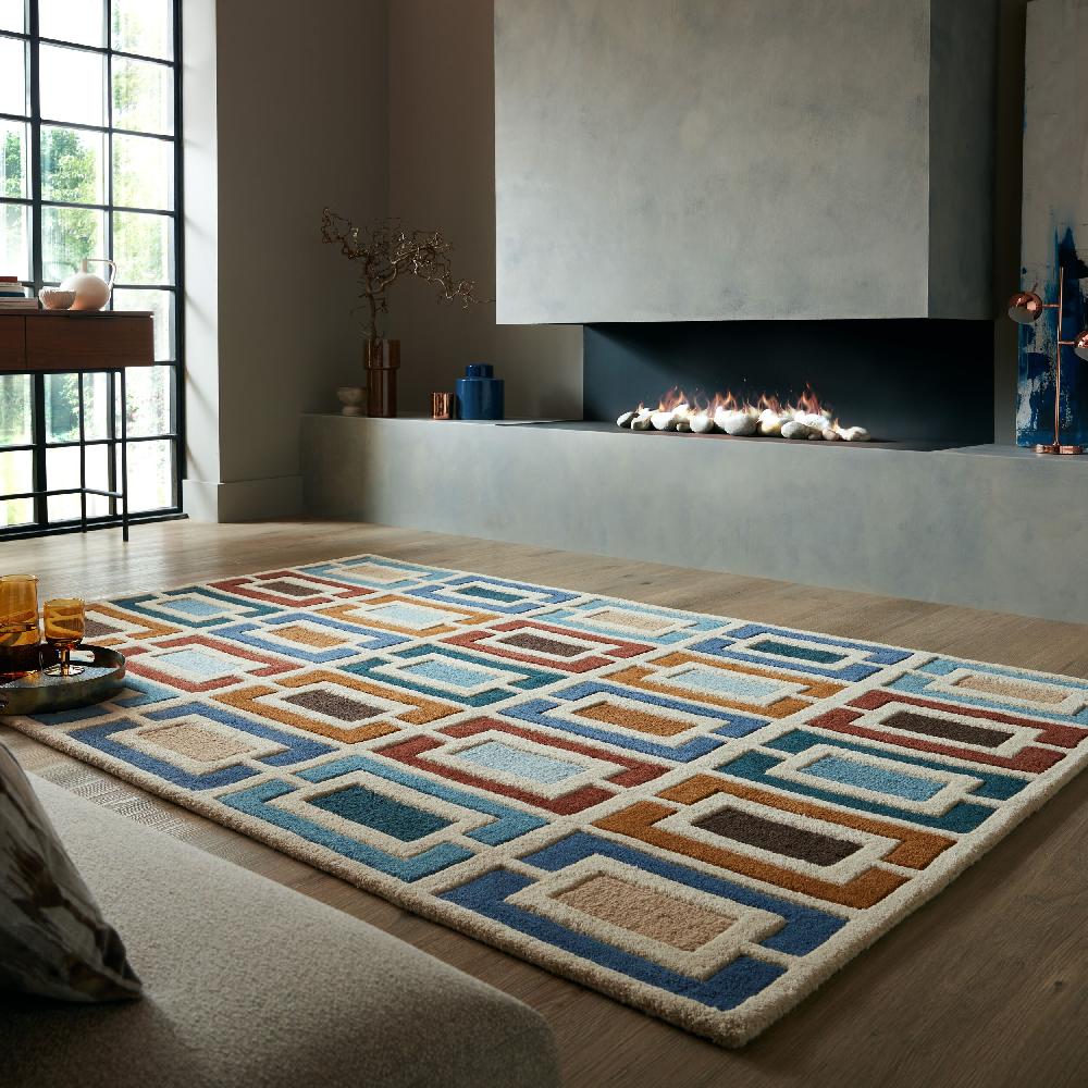 Flair Rugs Retro Blocks Carved Wool Rug