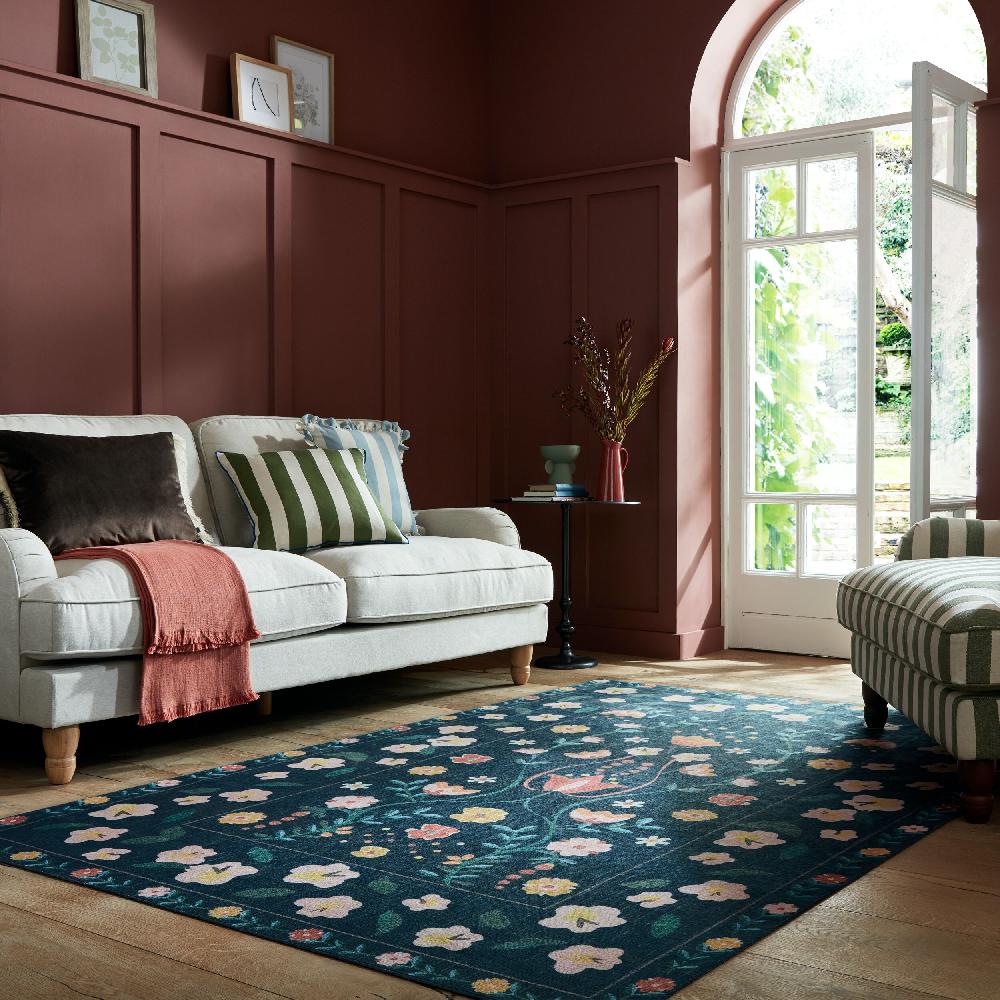 flair rugs Washable Nordic Floral 2 Layer Rug